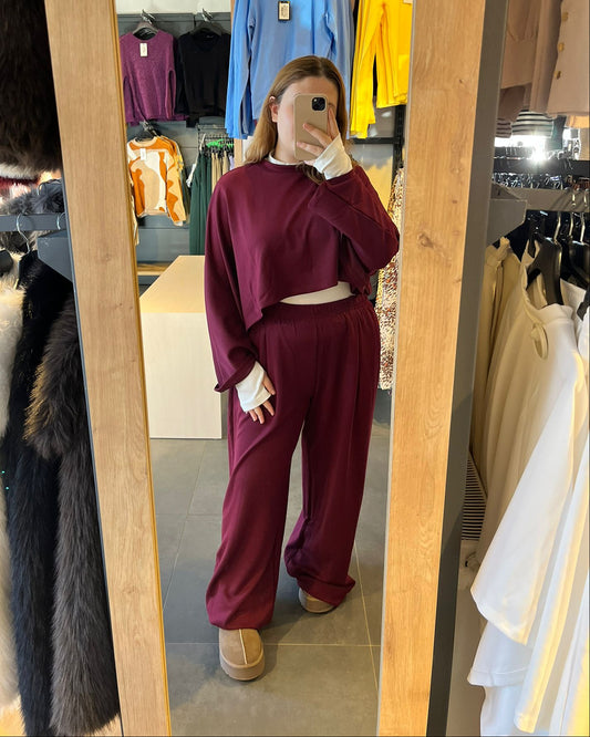 Bordo Pelerin Modal Kumaş İkili Takım