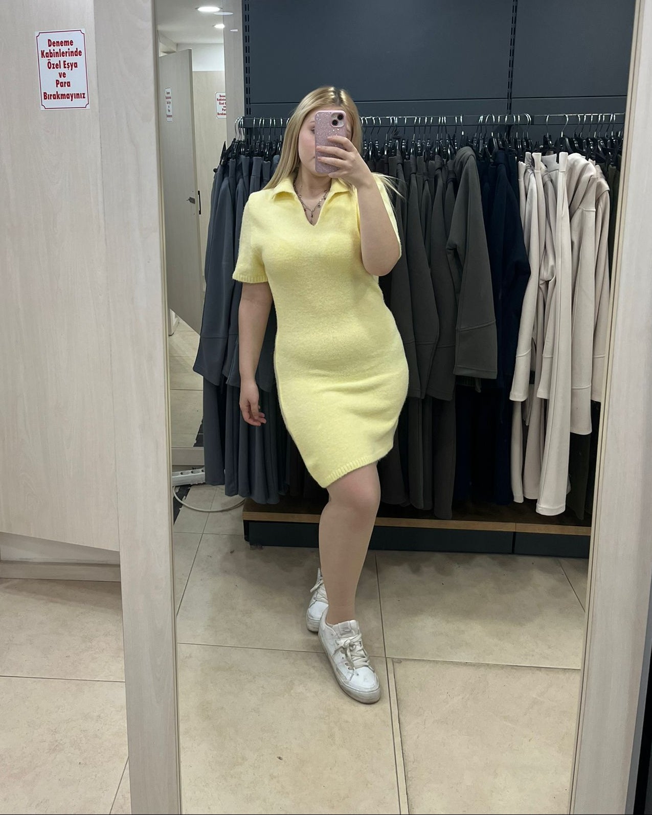 Sarı Yumoş Kısa Kol Kısa Triko Elbise