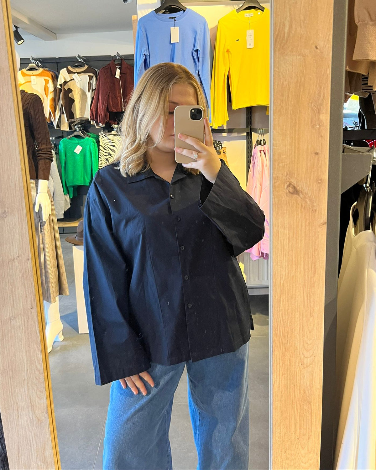 Lacivert Poplin Kumaş Oversize Kadın Gömlek