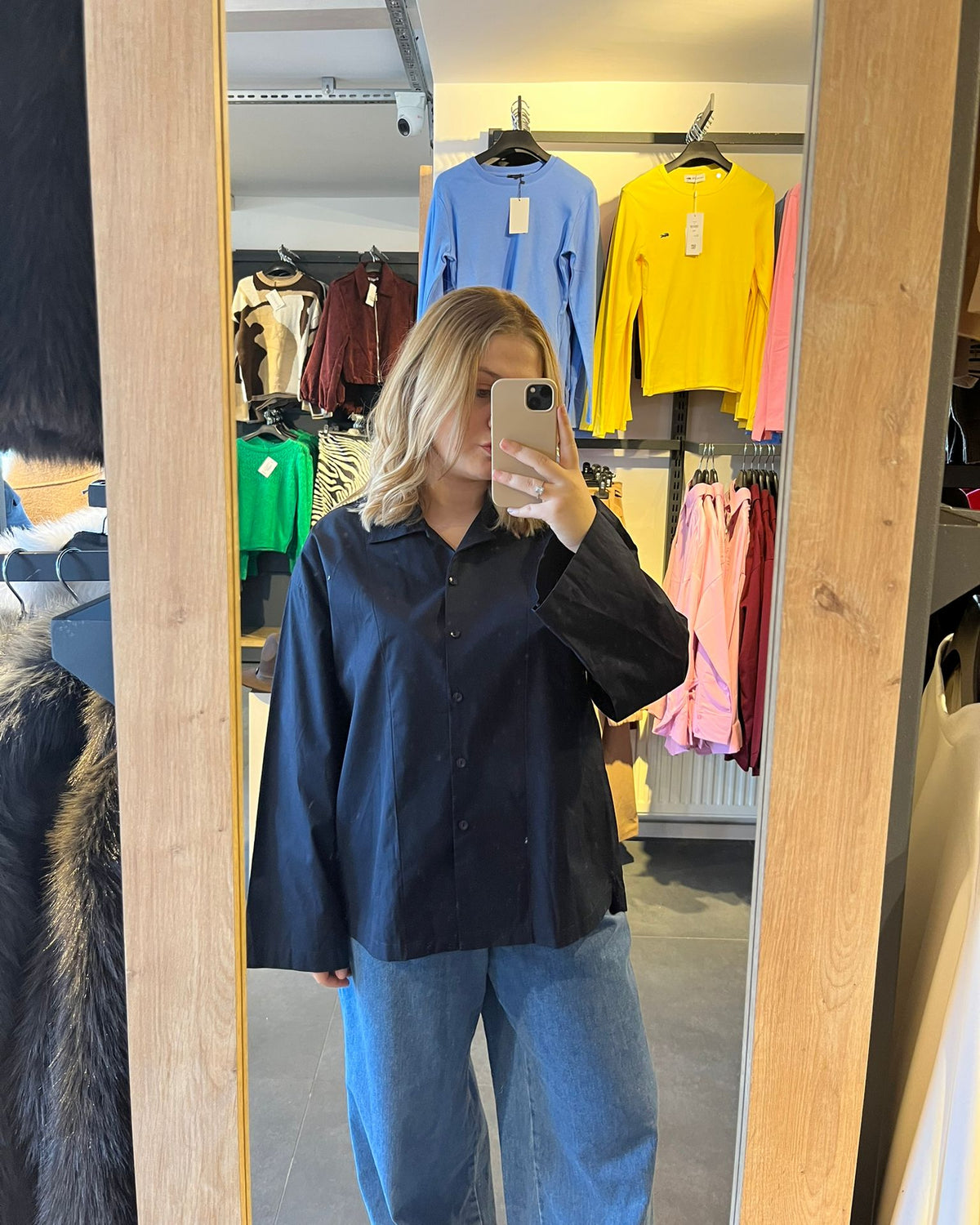 Lacivert Poplin Kumaş Oversize Kadın Gömlek