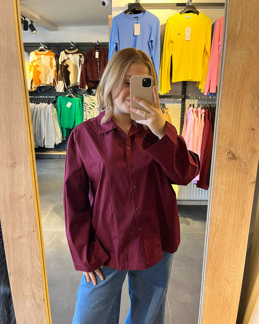 Bordo Poplin Kumaş Oversize Kadın Gömlek