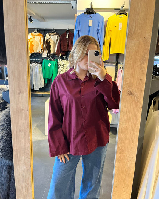 Bordo Poplin Kumaş Oversize Kadın Gömlek