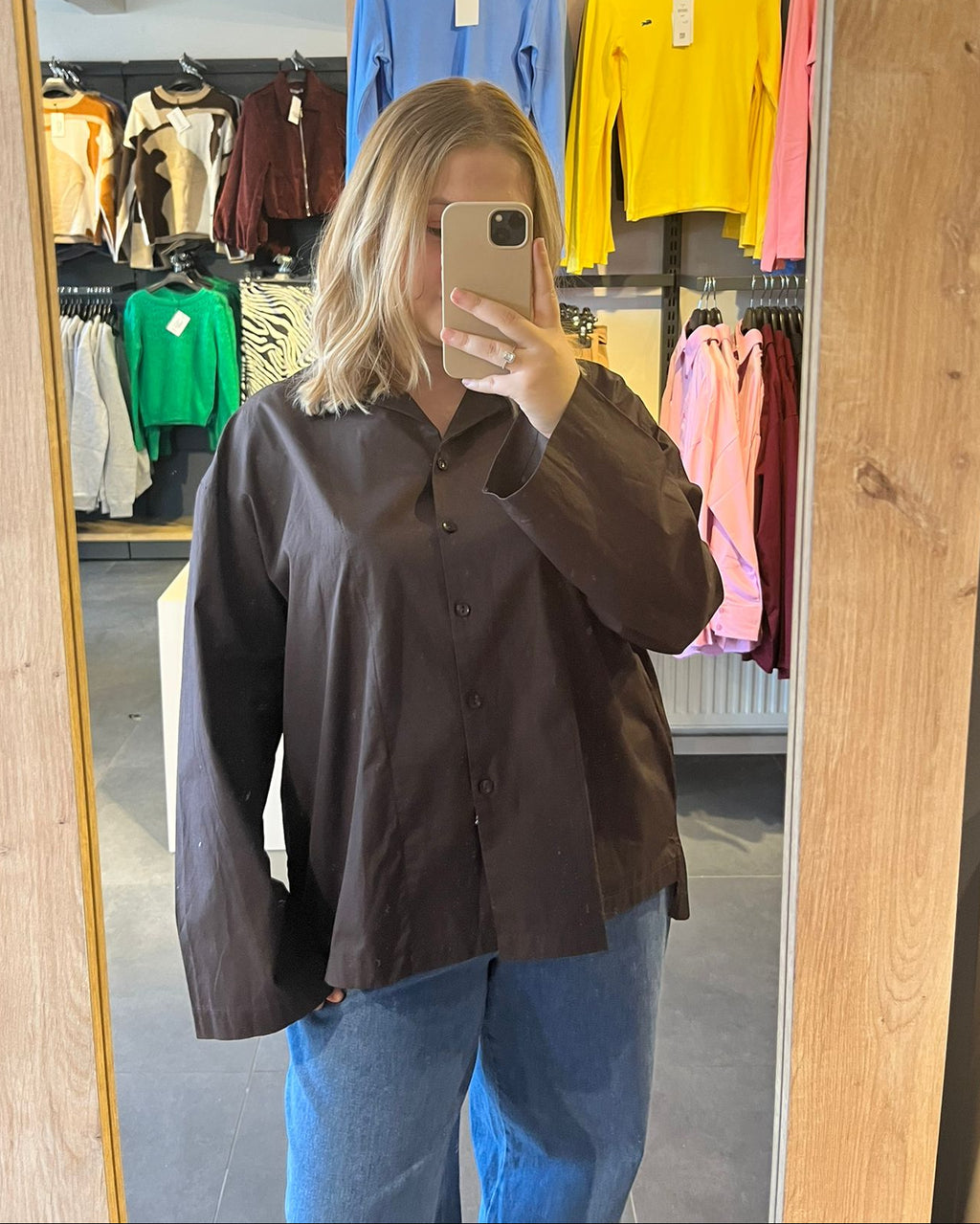Acı Kahve Poplin Kumaş Oversize Kadın Gömlek