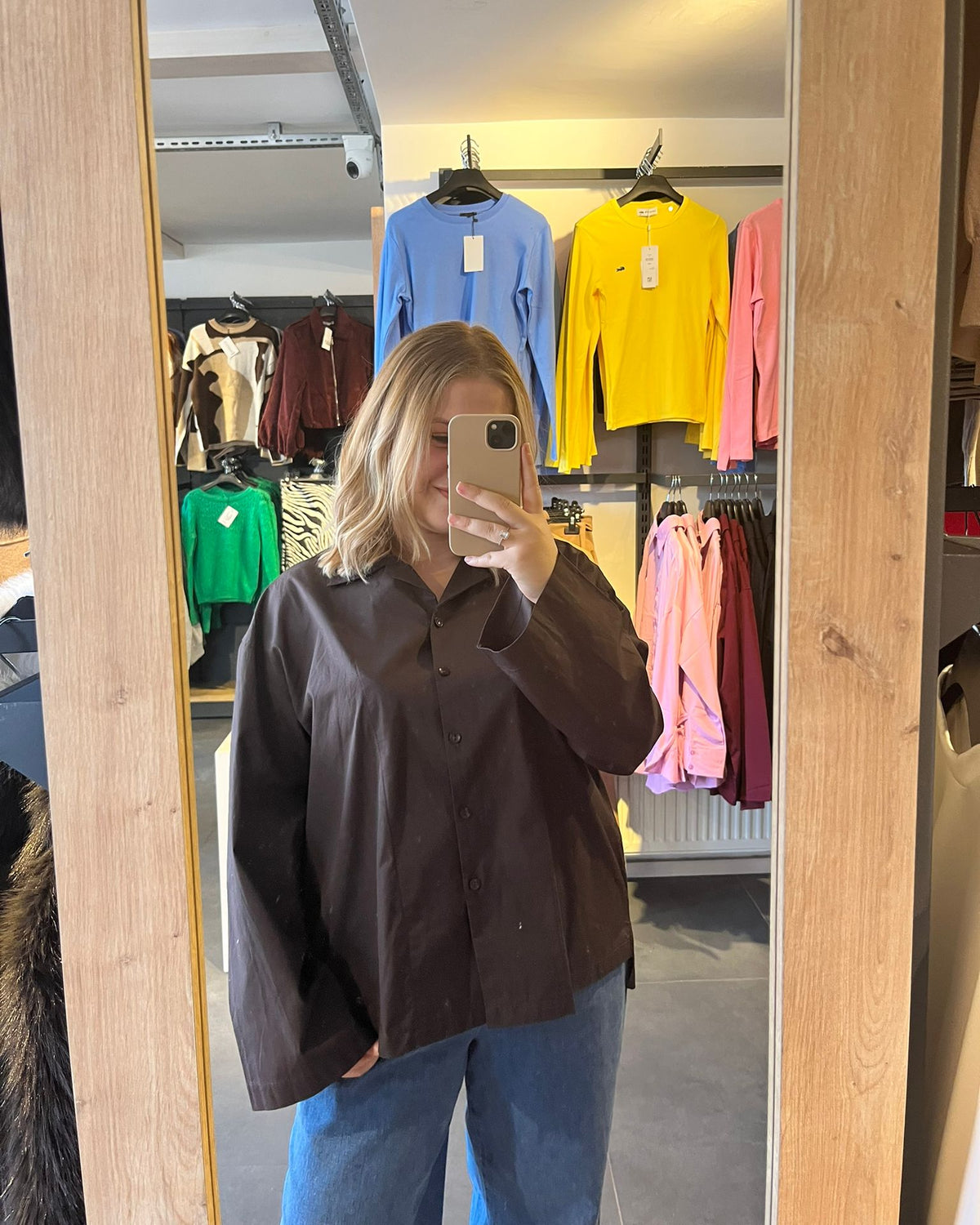 Bitter Coffee Poplin Fabric Oversize Women's Shirt