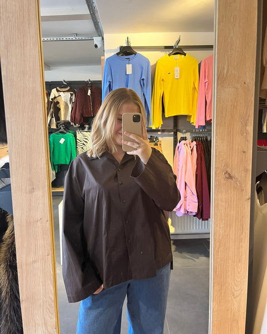 Acı Kahve Poplin Kumaş Oversize Kadın Gömlek