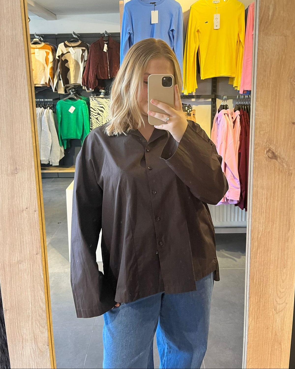 Bitter Coffee Poplin Fabric Oversize Women's Shirt
