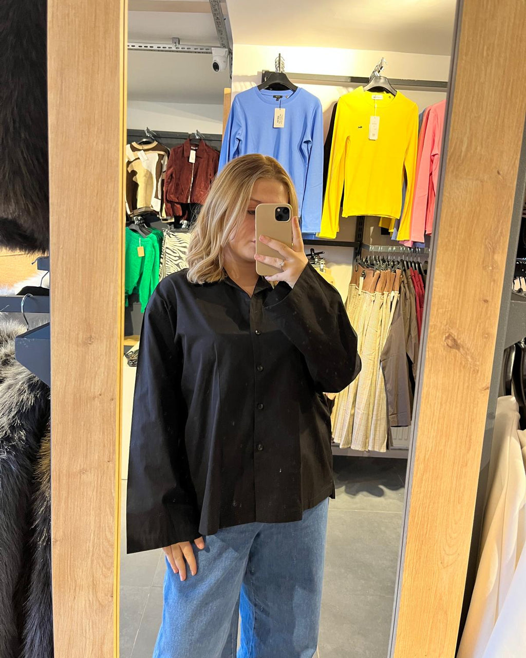 Siyah Poplin Kumaş Oversize Kadın Gömlek
