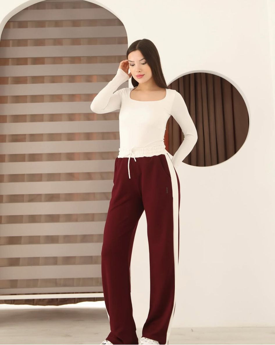 Bordo Garnili Modal Kumaş Kadın Eşofman Alt