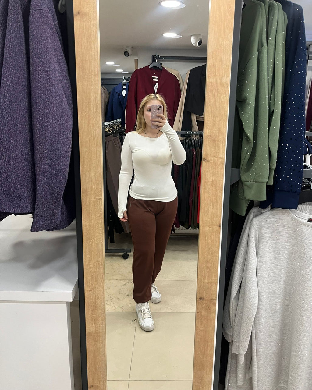 Brown Modal Fabric Cuffed Sweatpants