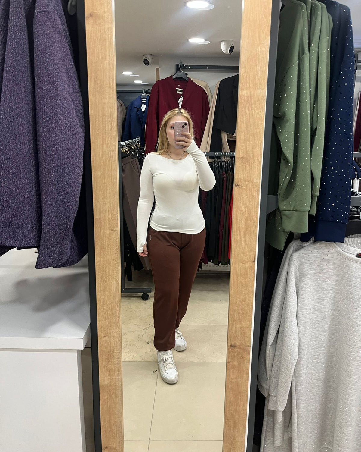Brown Modal Fabric Cuffed Sweatpants