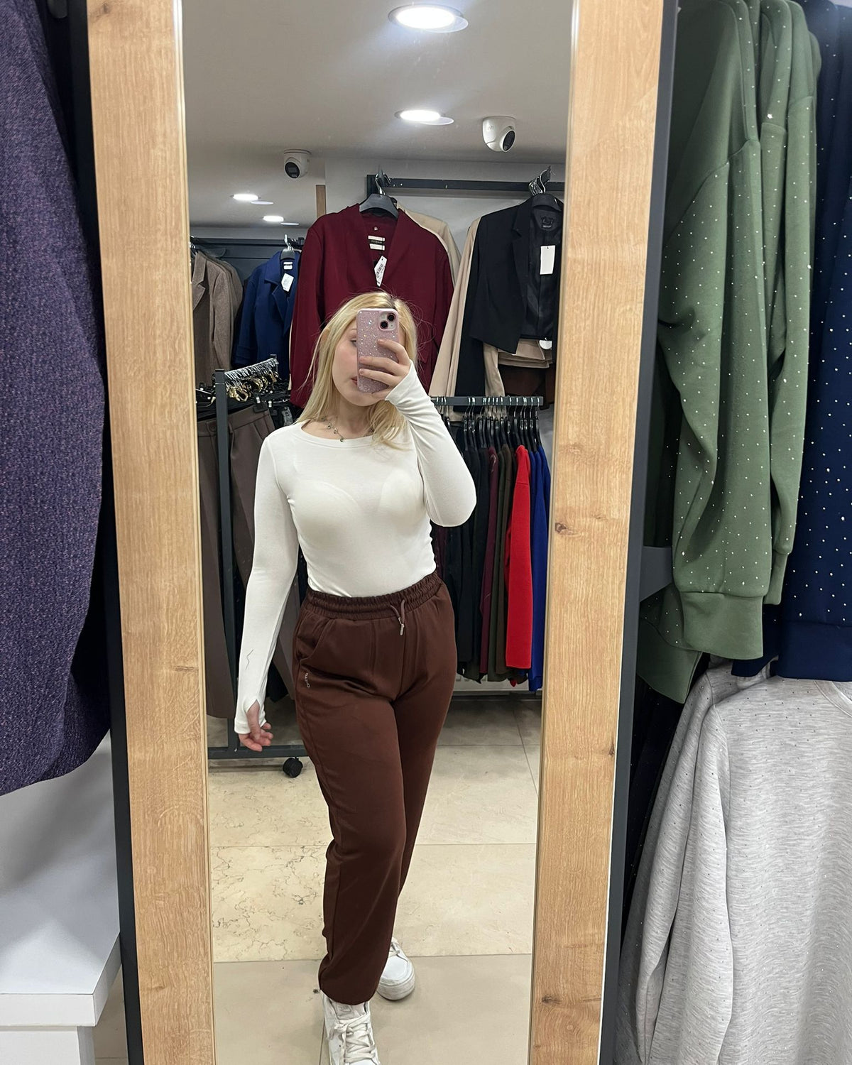 Brown Modal Fabric Cuffed Sweatpants