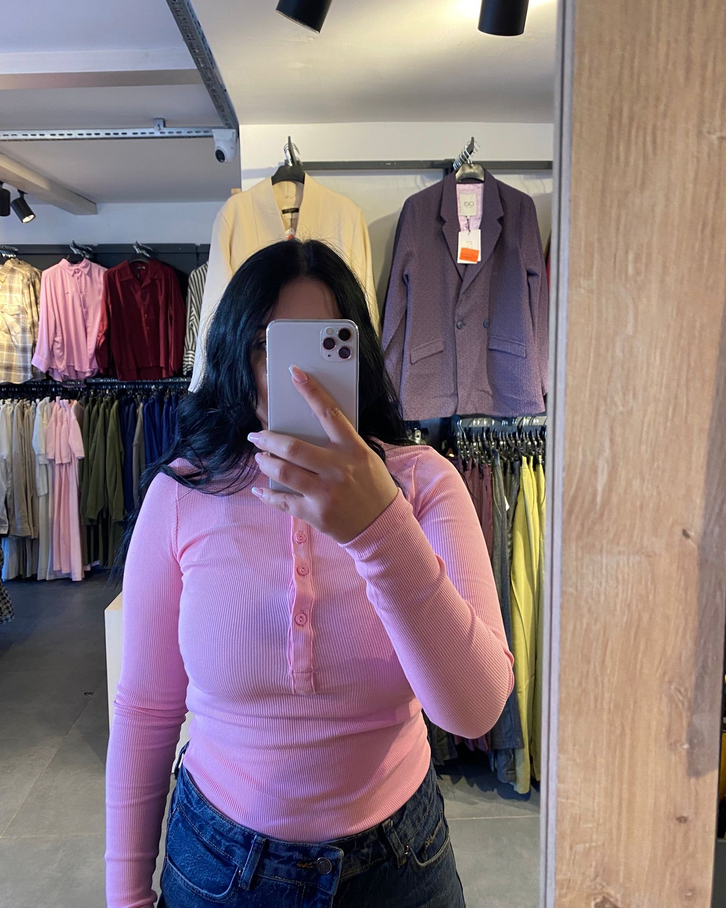 Pembe Pamuk Penye Kaşkorse Bisiklet Yaka Kadın Bluz