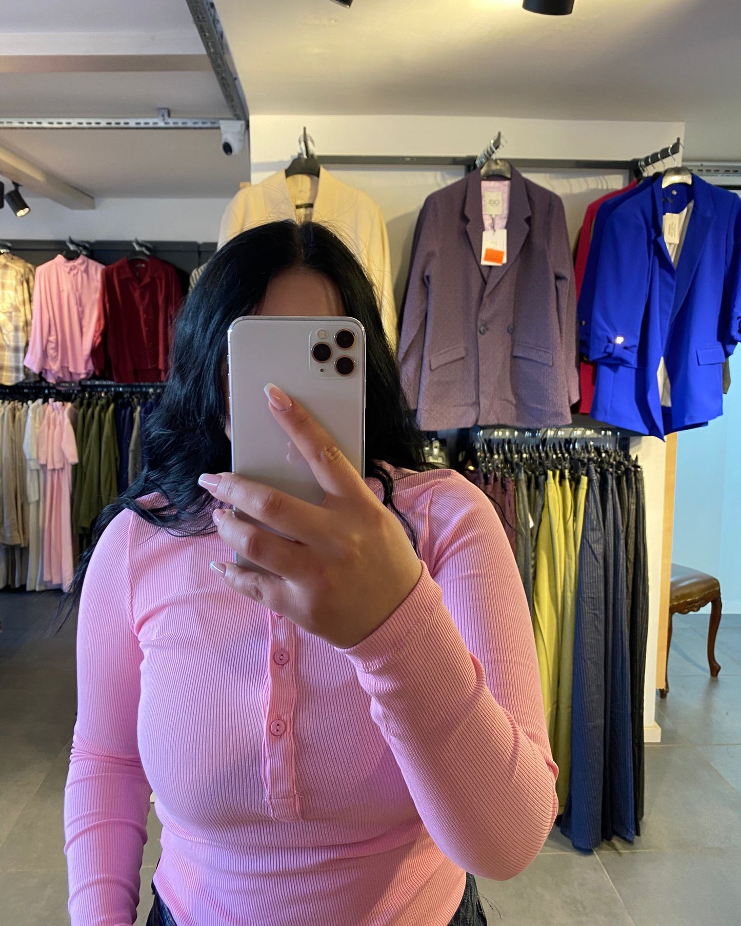 Pembe Pamuk Penye Kaşkorse Bisiklet Yaka Kadın Bluz
