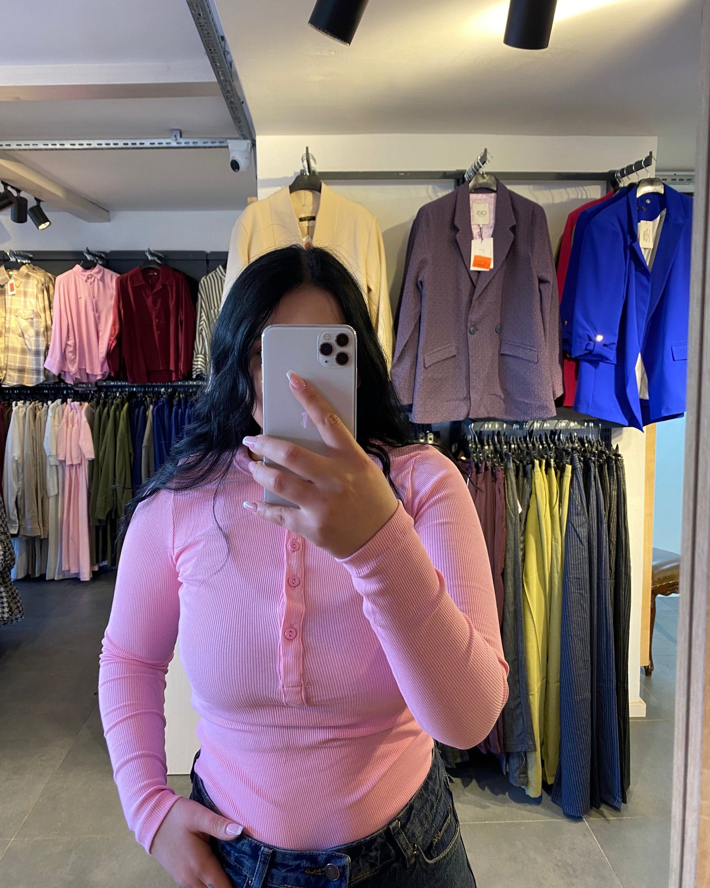 Pembe Pamuk Penye Kaşkorse Bisiklet Yaka Kadın Bluz