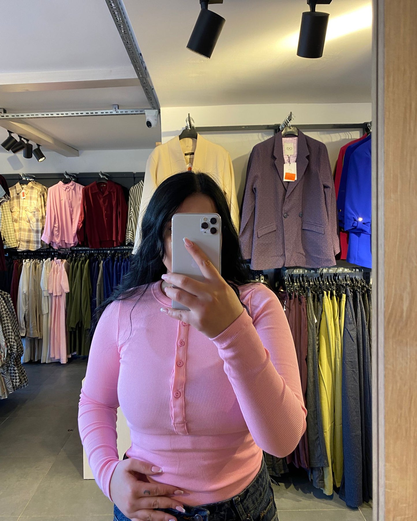 Pembe Pamuk Penye Kaşkorse Bisiklet Yaka Kadın Bluz