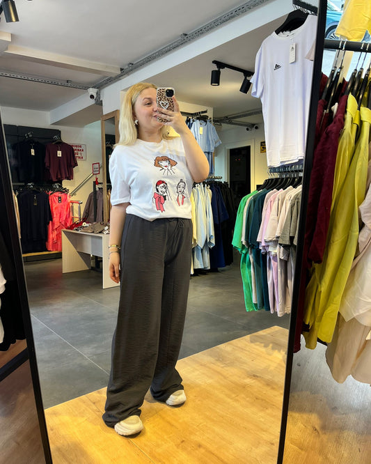 Gri Tensel Kumaş Palazzo Kadın Pantolon