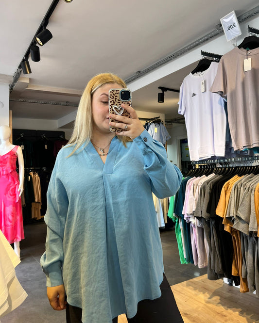 Açık Mavi Oversize Modal Tensel Kumaş Kadın