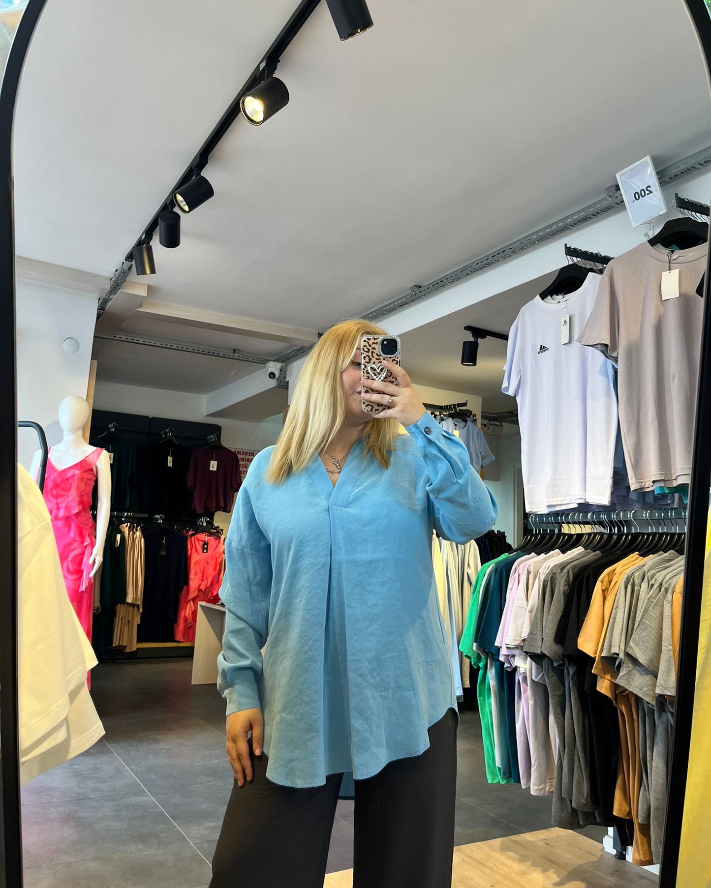 Açık Mavi Oversize Modal Tensel Kumaş Kadın