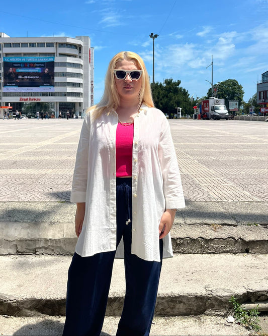 Beyaz Arkası Uzun Kadın Tunik Gömlek