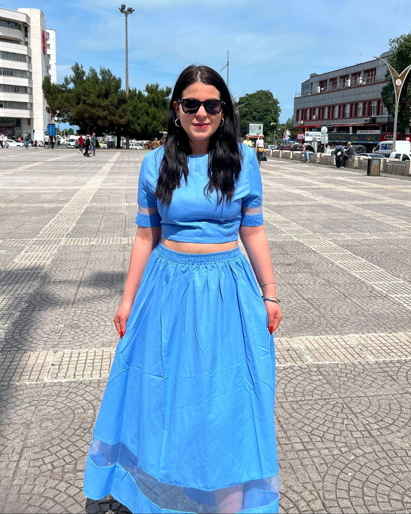 Tül Detaylı Mavi Kadın Takım