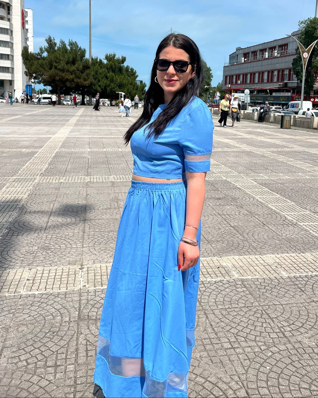Tül Detaylı Mavi Kadın Takım