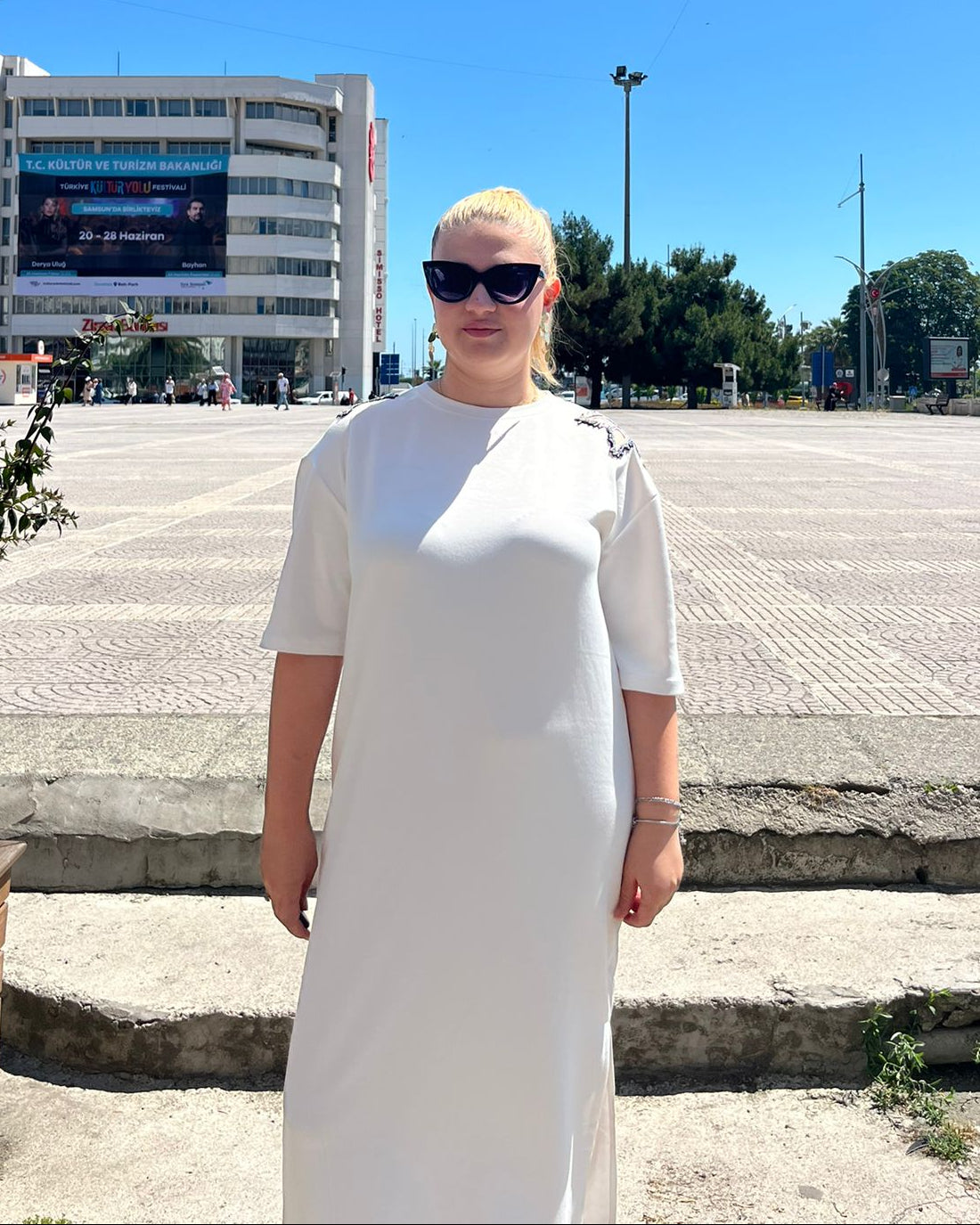 Omuz Boncuk Detaylı Salaş Penye Kadın Elbise (S-M-L-XL Beden | Rahat & Şık Tasarım)