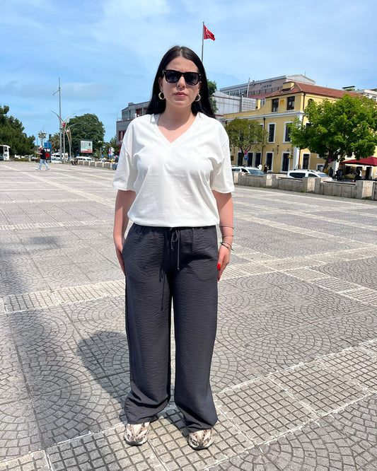 Gri Tensel Kumaş Palazzo Kadın Pantolon