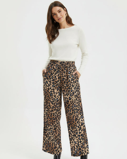 Acı Kahverengi Leopar Detaylı Saten Kadın Pantolon