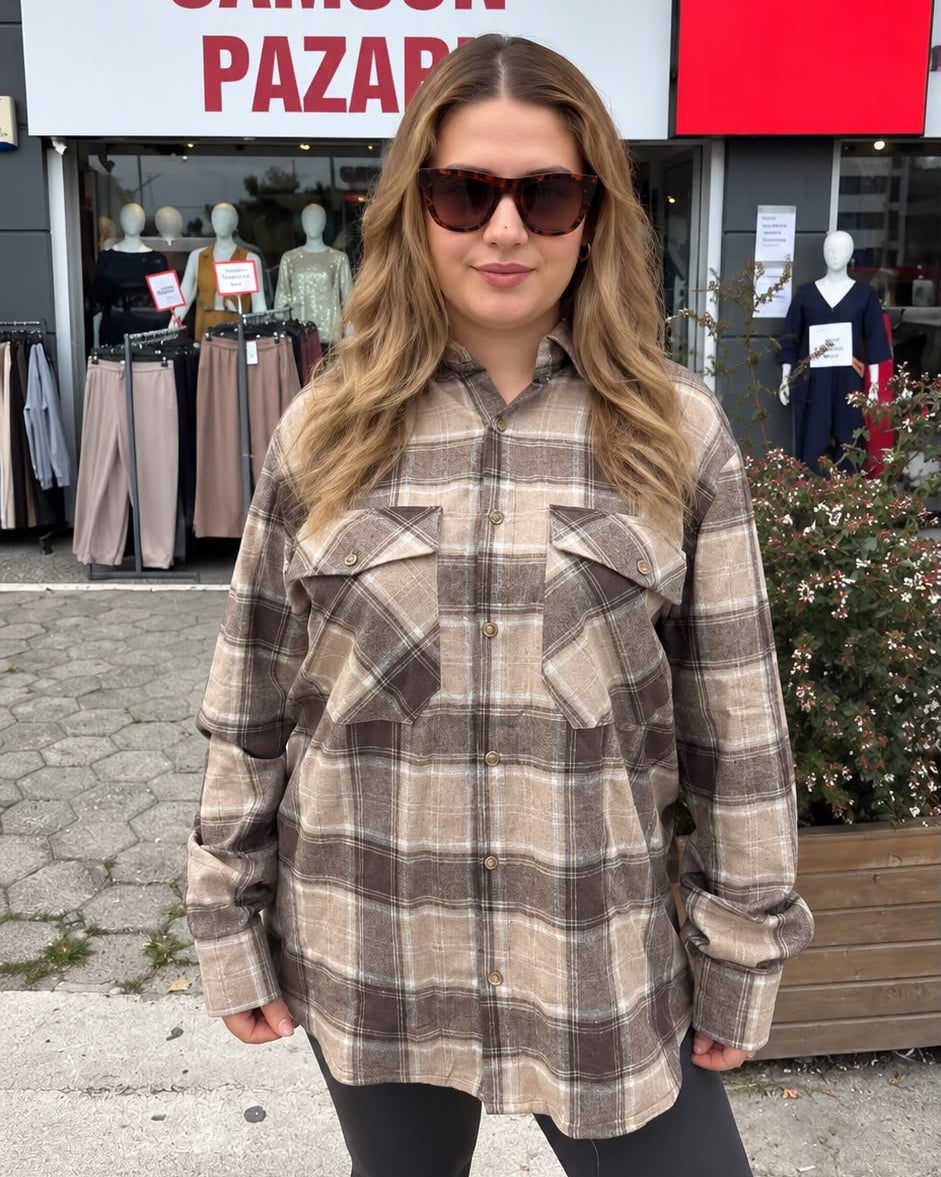 Brown Plaid Detailed Women's Shirt