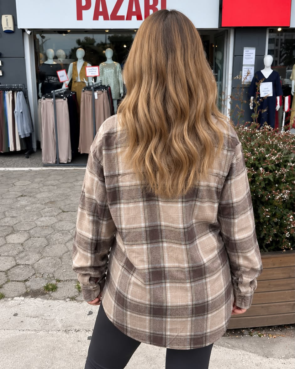 Brown Plaid Detailed Women's Shirt