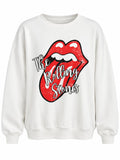 Beyaz Rolling Stones Baskılı Kadın Sweatshirt