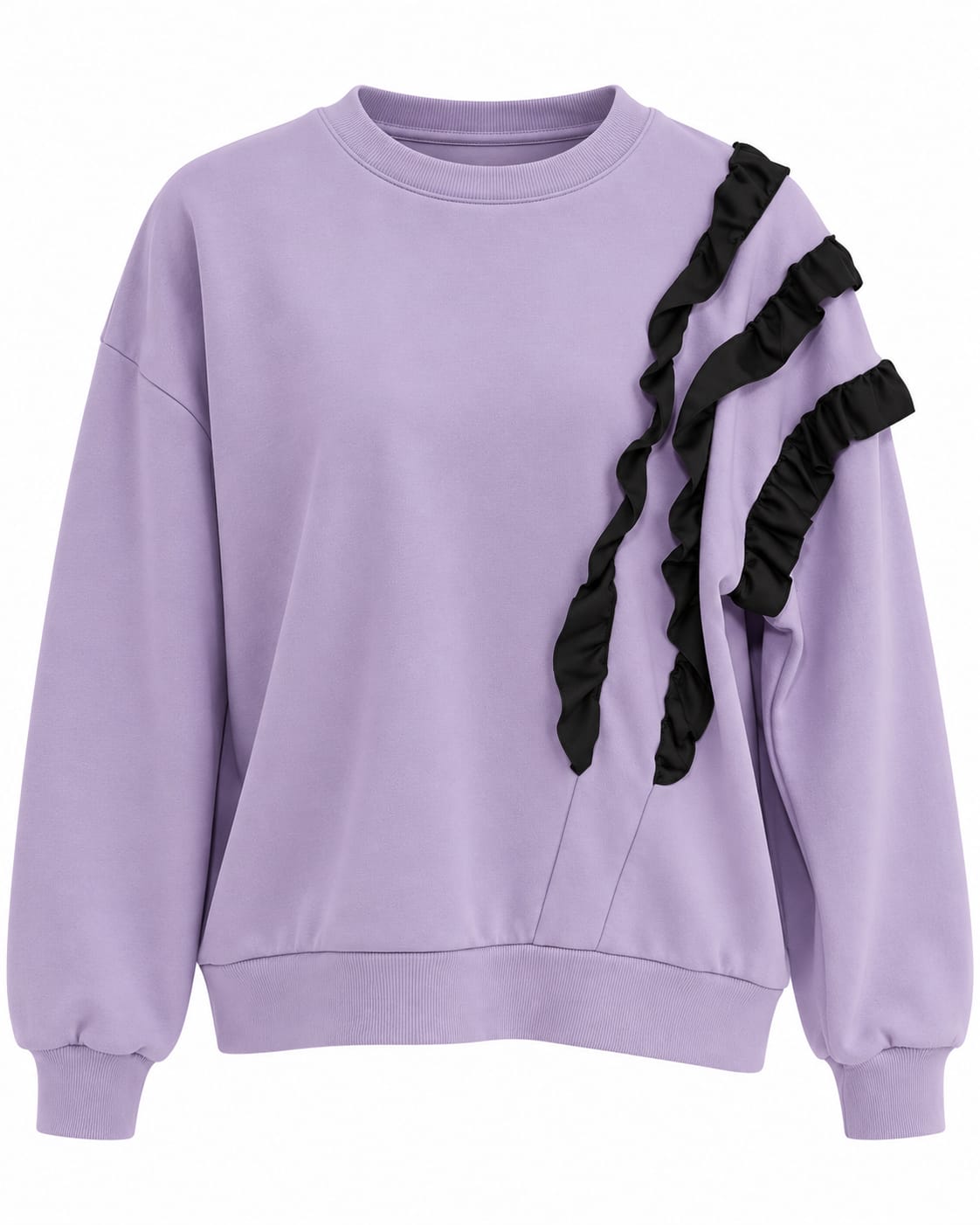 Lila Siyah Fırfır Detaylı Kadın Sweatshirt