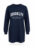 Lacivert Brooklyn Baskılı Uzun Tunik Sweatshirt