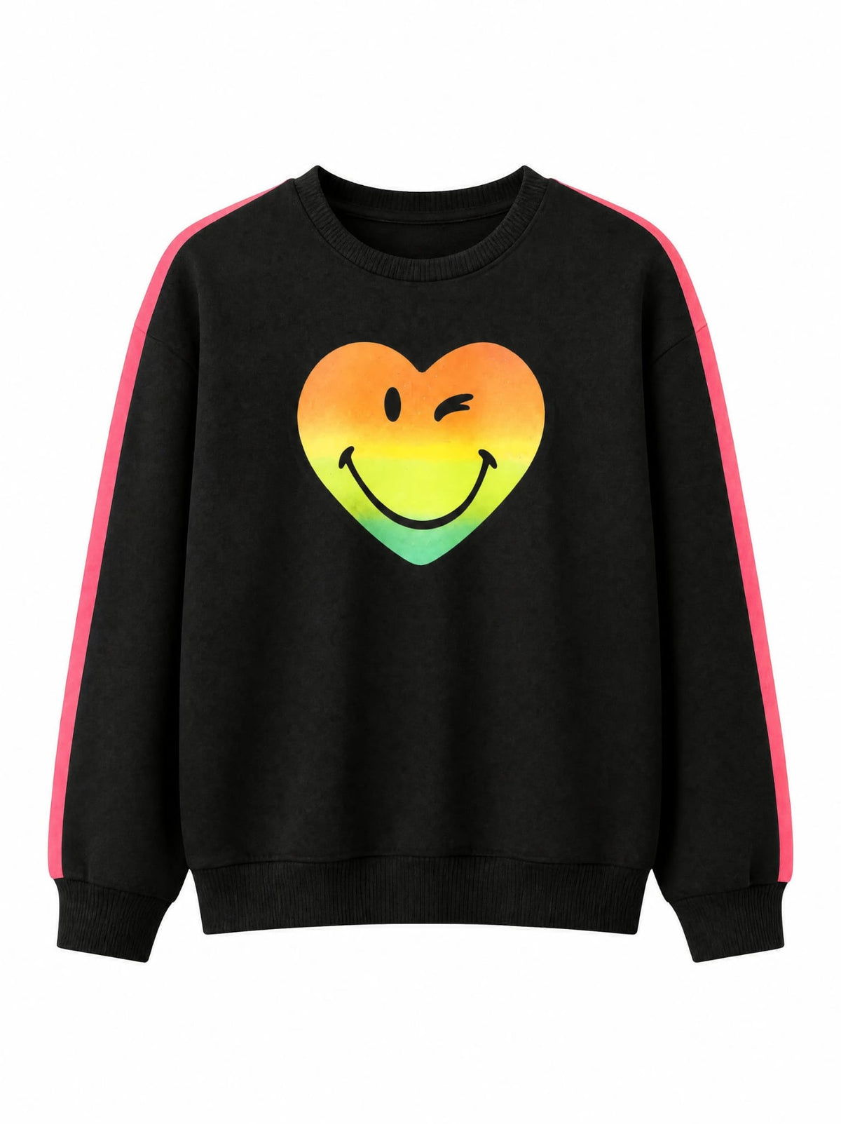 Kız Çocuk Kalp Emoji Baskılı Siyah Sweatshirt