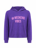 Kız Çocuk Weekend Vibes Baskılı Mor Kapüşonlu Sweatshirt