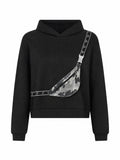 Kız Çocuk Kamuflaj Çanta Detaylı Siyah Kapüşonlu Sweatshirt