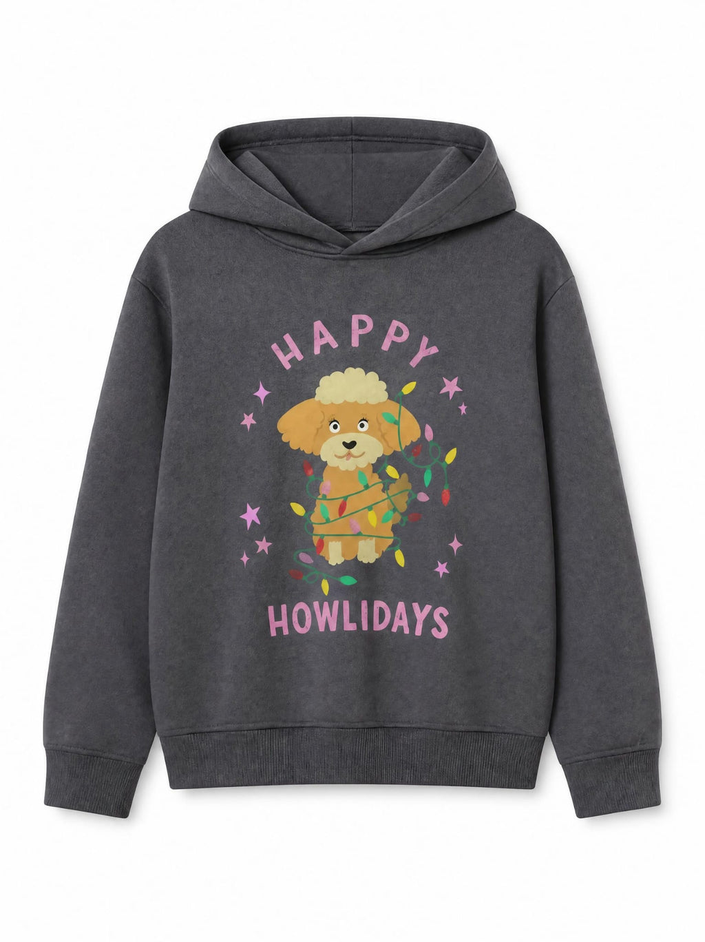Kız Çocuk Happy Howlidays Köpek Baskılı Antrasit Kapüşonlu Sweatshirt