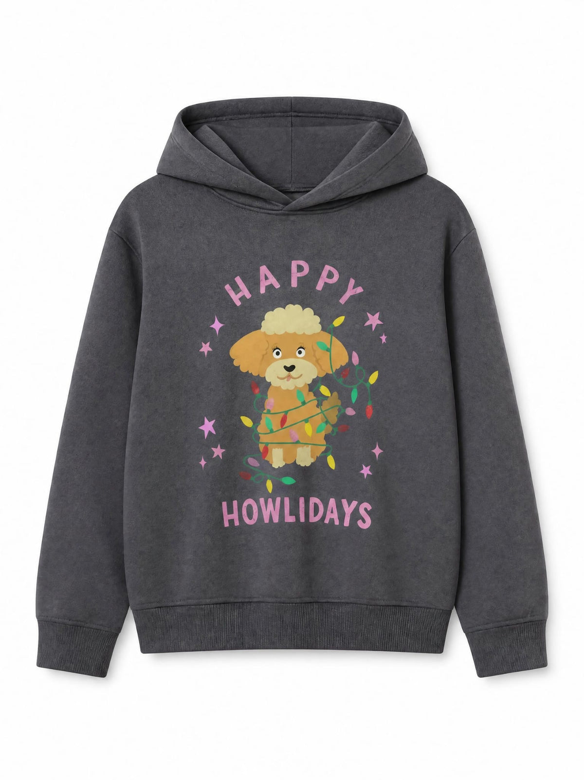 Kız Çocuk Happy Howlidays Köpek Baskılı Antrasit Kapüşonlu Sweatshirt