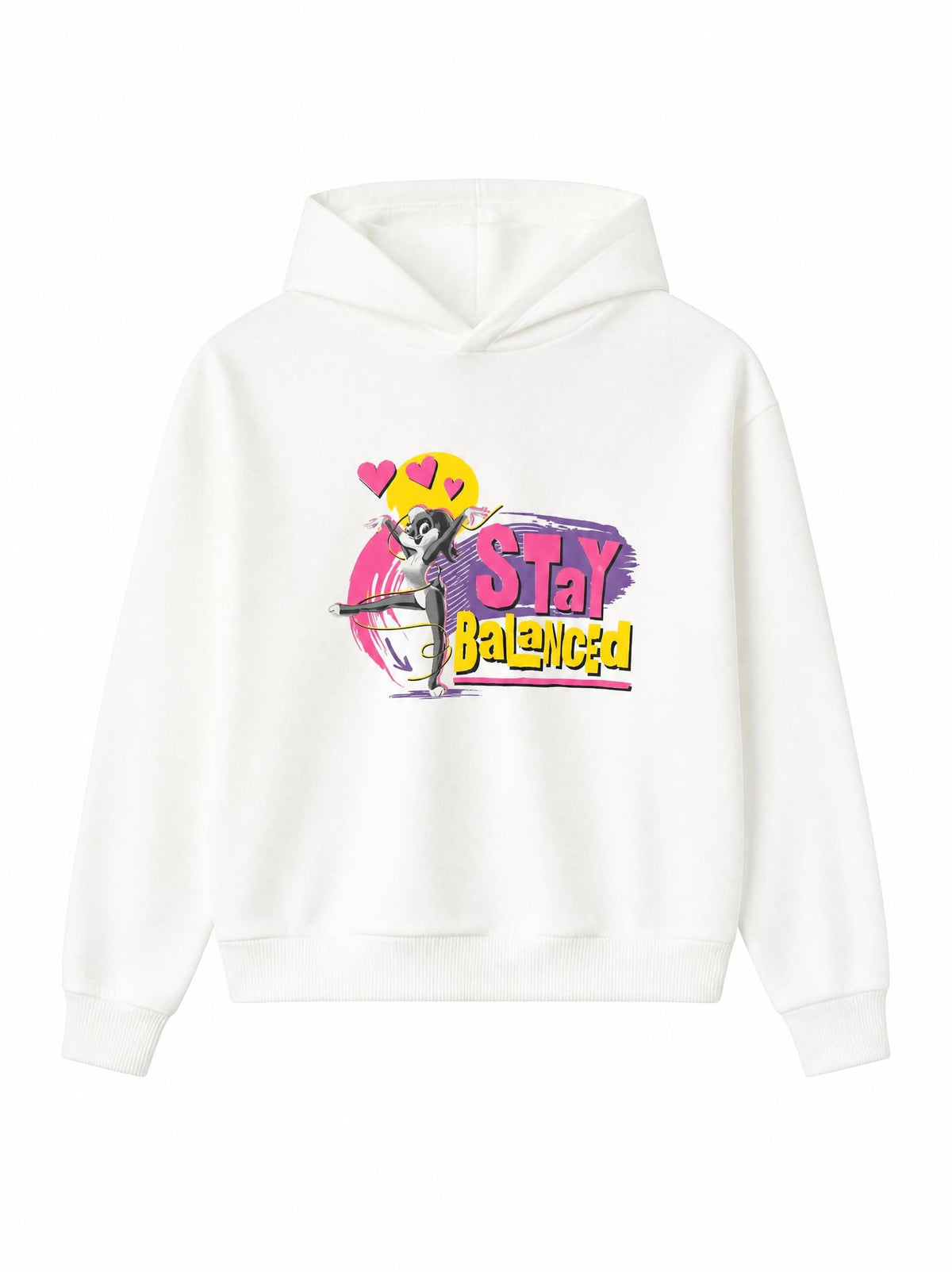 Kız Çocuk Stay Balanced Baskılı Beyaz Kapüşonlu Sweatshirt