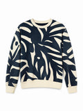 Çocuk Lacivert Ekru Desenli Bisiklet Yaka Sweatshirt