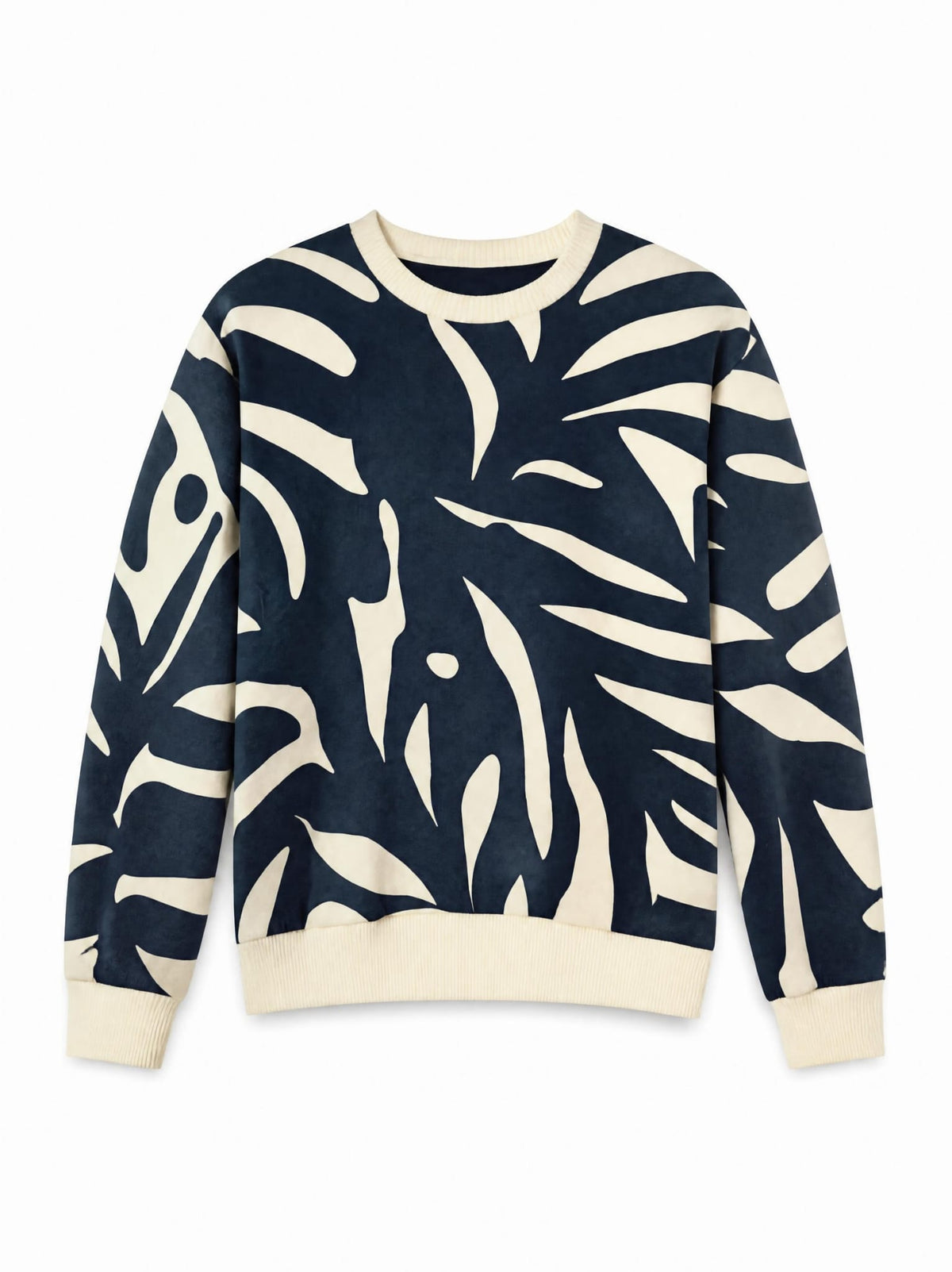 Çocuk Lacivert Ekru Desenli Bisiklet Yaka Sweatshirt