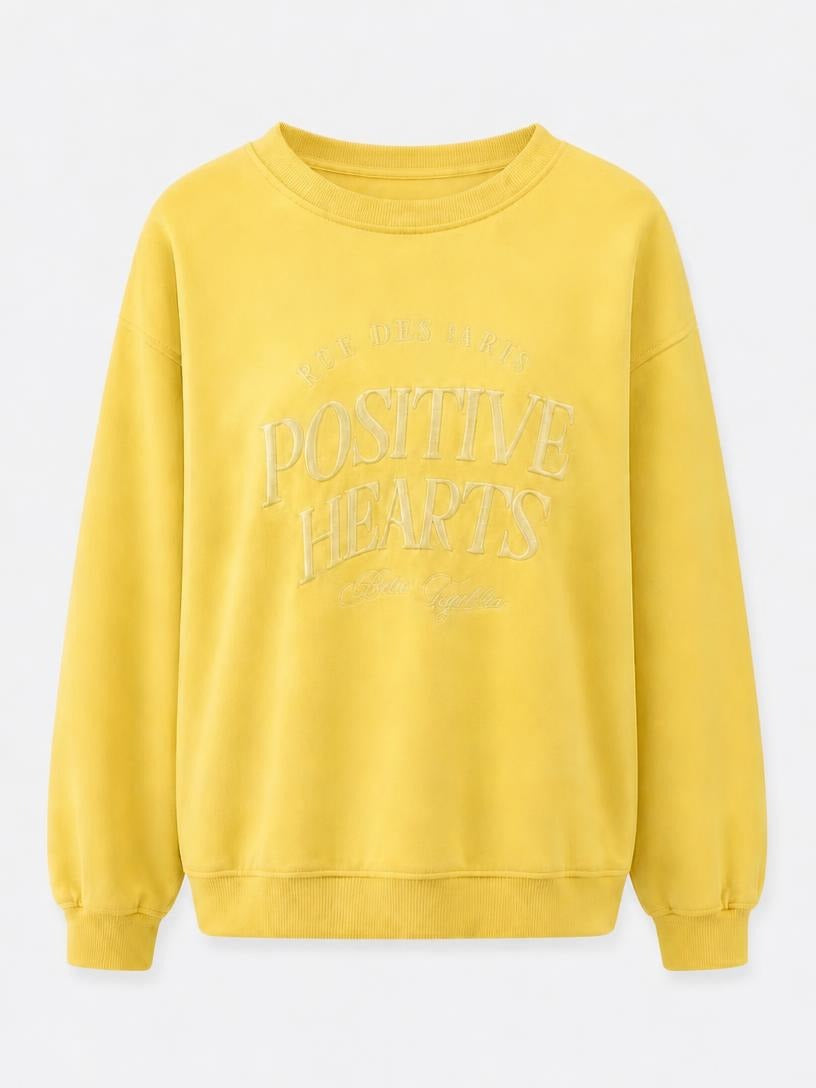 Sarı Positive Hearts Nakış Detaylı Sweatshirt