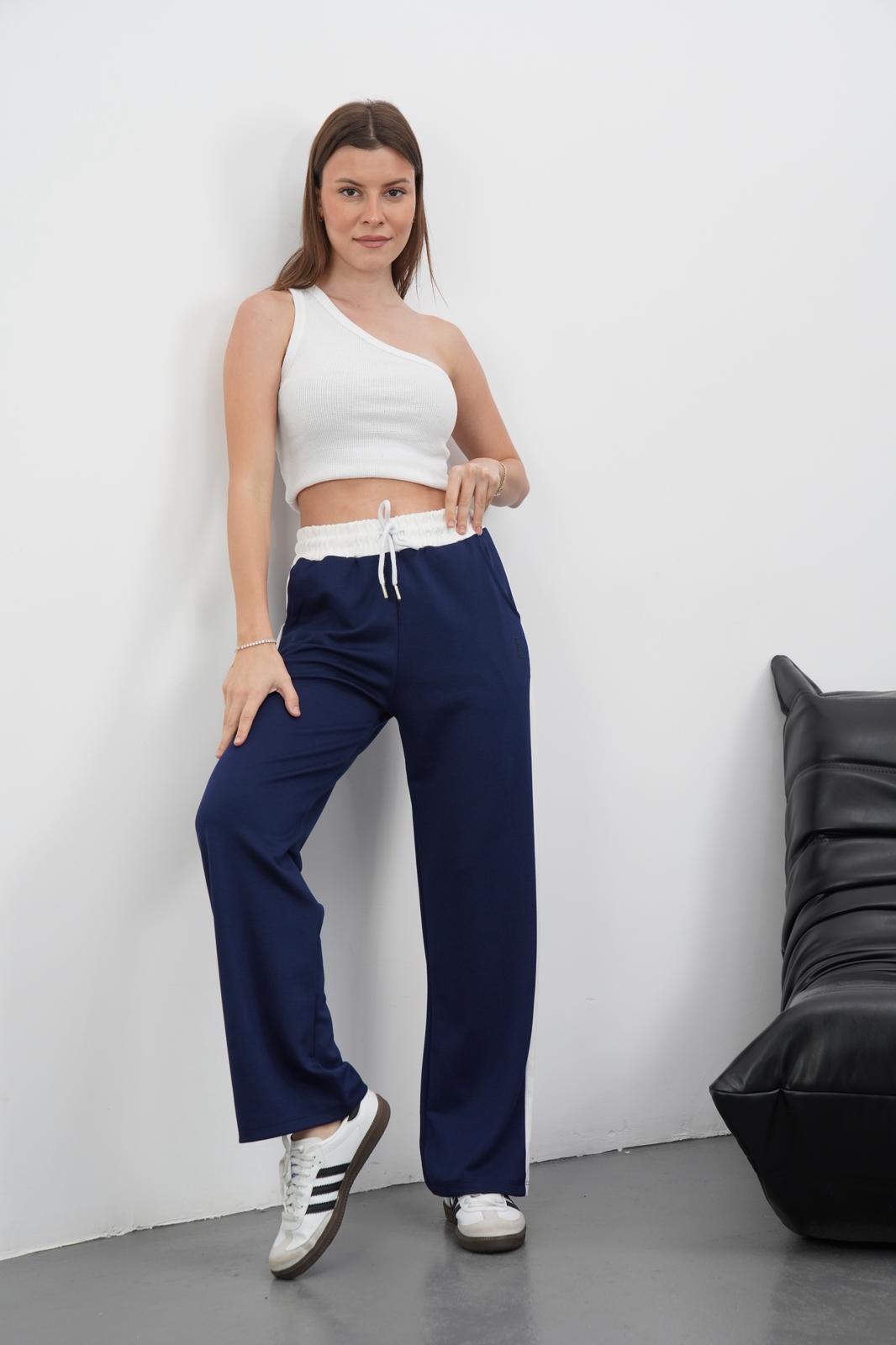 Women's Navy Modal Sweatpants with Trim