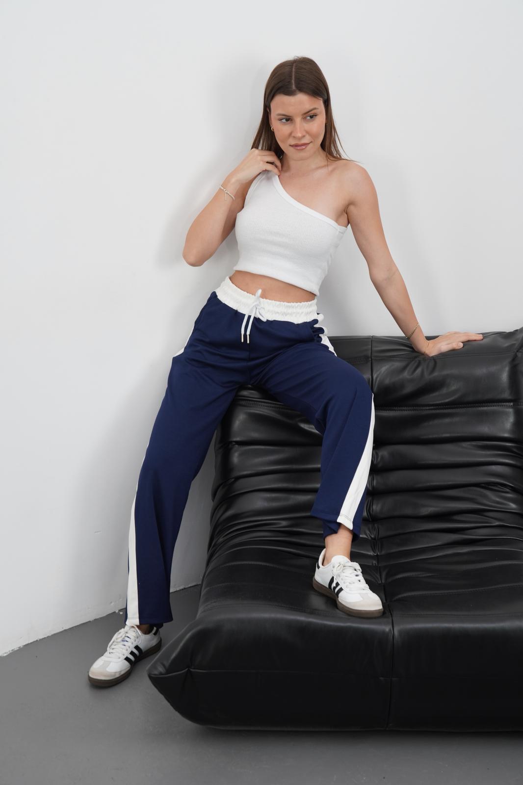 Women's Navy Modal Sweatpants with Trim