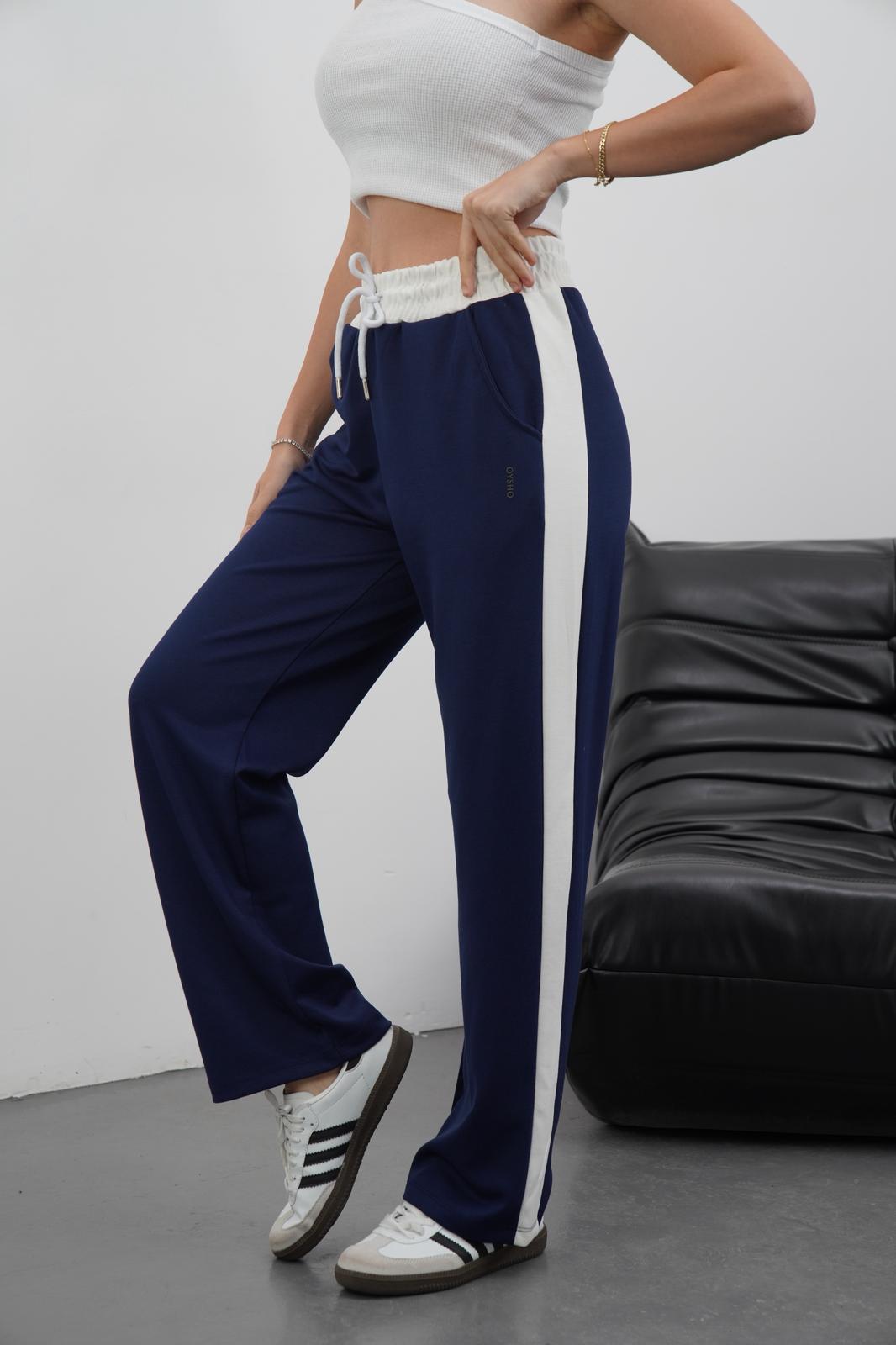 Women's Navy Modal Sweatpants with Trim