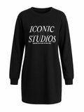 Büyük Beden Iconic Baskılı Siyah Uzun Tunik Sweatshirt