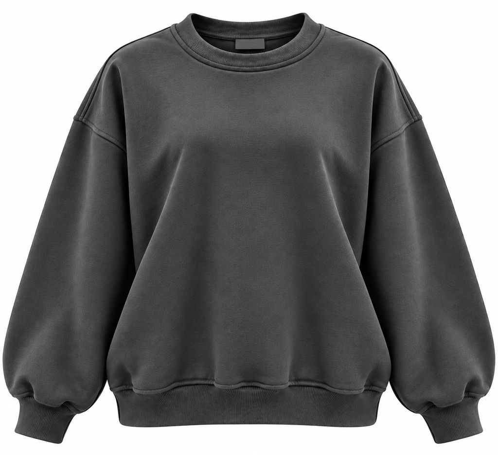 Antrasit Gri 3 İplik Şardonlu Bisiklet Yaka Kadın Sweatshirt