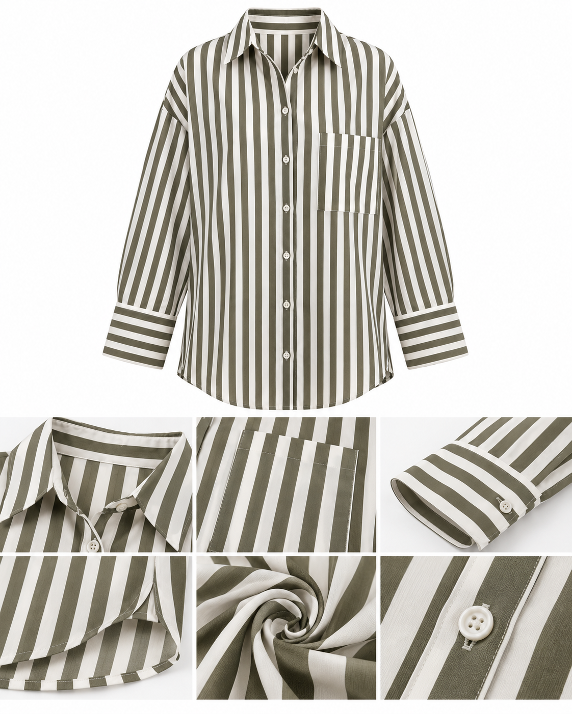 Women's Green Seasonal Shirt with Stripe Detail