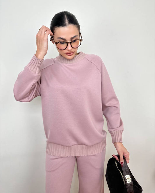 Bisiklet Yaka Modal Kumaş Pudra Renk İkili Kadın Takım