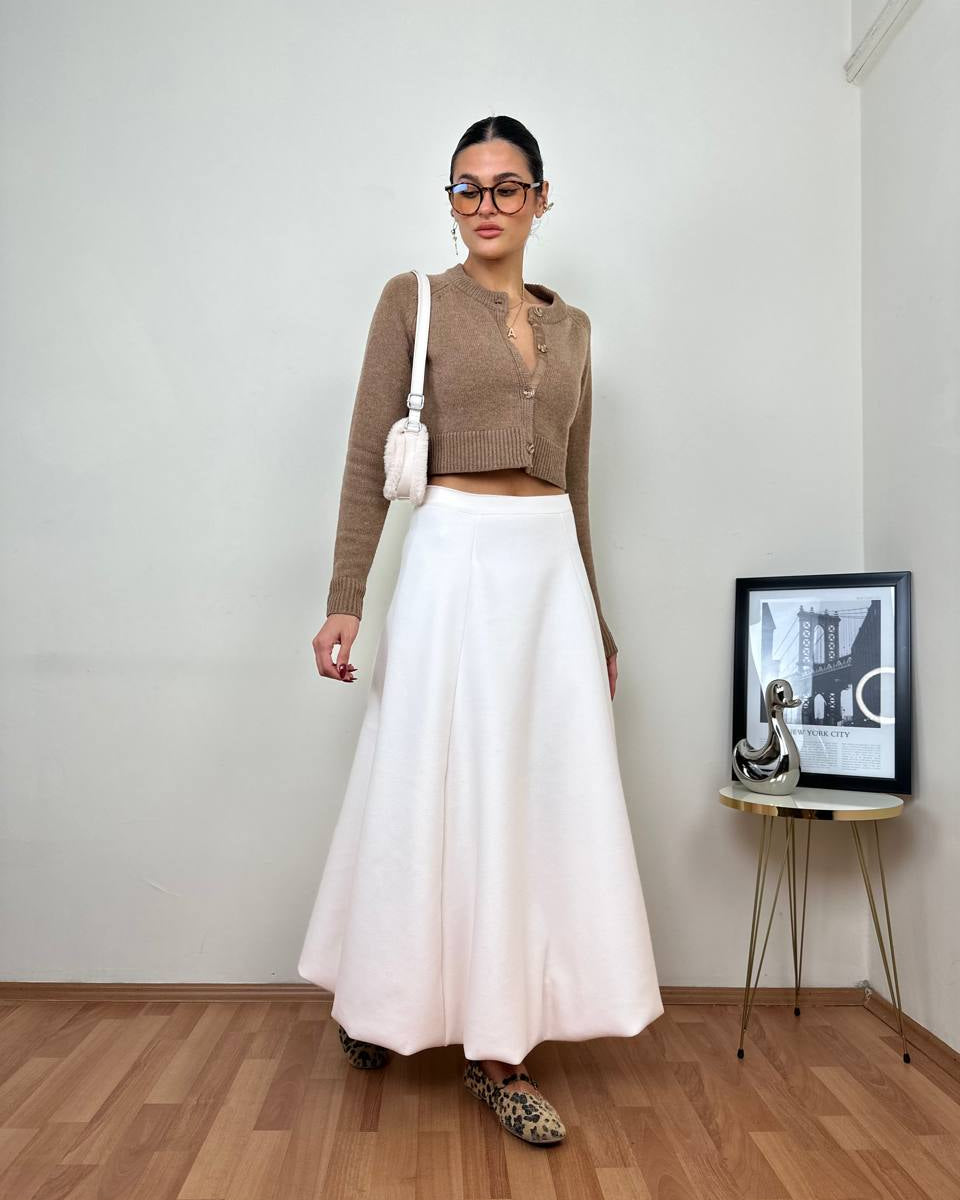 Cache Cream-Colored Lined Balloon Skirt